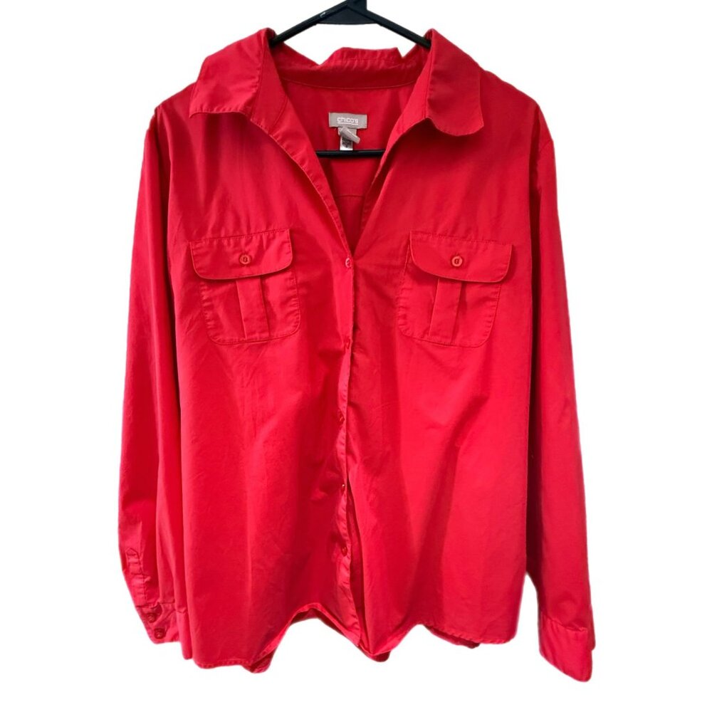 Chico’s Women’s Size 2 ( Large 12 ) Shirt Long Sleeve Button Up Red